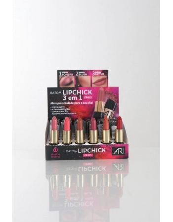 BATOM LIPCHICK KIT 3 EM 1 SORTIDO A RAINHA 24 UNI - 06 CORES C/ 1 PROVADOR CADA