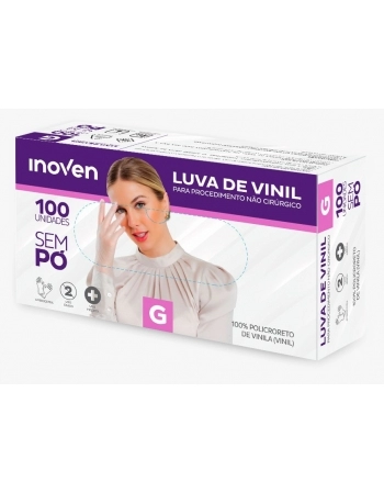 LUVA VINIL SEM PÓ INOVEN G - 100 UN