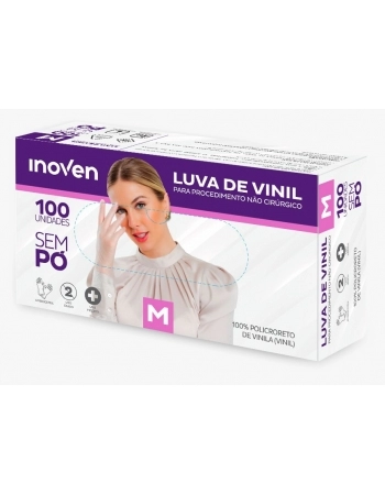 LUVA VINIL SEM PÓ INOVEN M - 100 UN