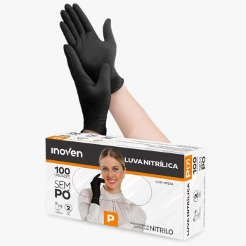 LUVA NITRÍLICA PRETA INOVEN SEM PÓ P - 100 UN