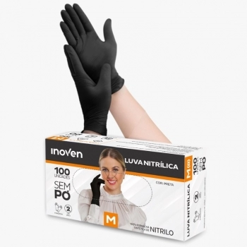 LUVA NITRÍLICA PRETA INOVEN SEM PÓ M - 100 UN