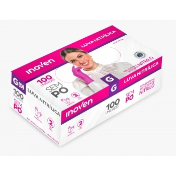 LUVA NITRILICA ROSA INOVEN SEM PÓ G - 100 UN