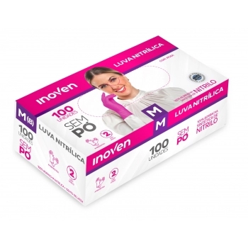 LUVA NITRILICA ROSA INOVEN SEM PÓ M - 100 UN