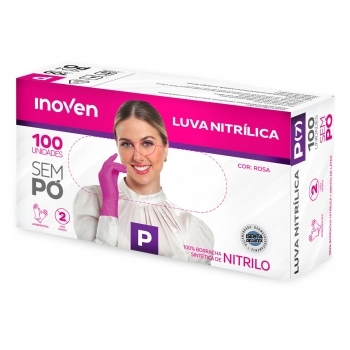 LUVA NITRILICA ROSA INOVEN SEM PÓ P - 100 UN