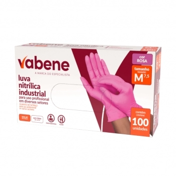 LUVA NITRILICA ROSA S/ PO VABENE M - 100 UN