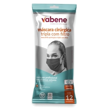 MÁSCARA DESCARTÁVEL TNT TRIPLA PRETA VABENE - 12 UN